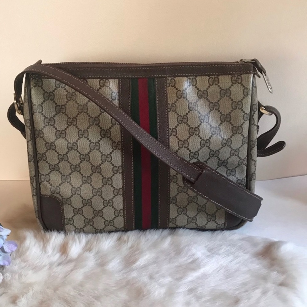 Vintage Gucci GG Supreme Striped Luggage Bag